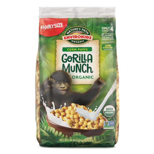 EnviroKidz Organic Gorilla Munch Cereal, 23 oz (Pack of 1), Corn Puffs,