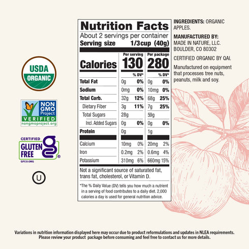 3 (Pack 6) Made In Nature Organic Dried Apple Rings, Ounce of Vegan Snack, Non-GMO, Unsulfured, Gluten Free, Kosher