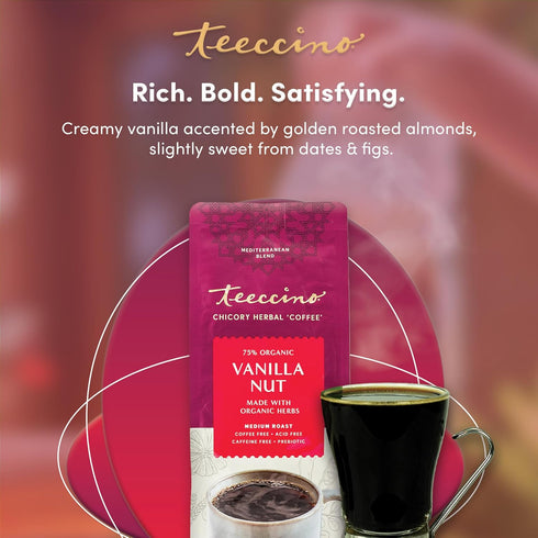 11 (Pack 3) Teeccino Vanilla Nut Chicory Coffee Alternative - Ounce - Ground Herbal Coffee Thats Prebiotic, Caffeine
