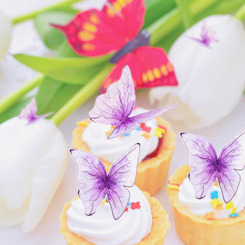 Pack of 30 Purple Mixed Size 3D Waterproof Butterfly Cupcake Toppers for Girls Women's Birthday Party Decorations