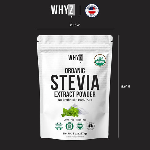 227g, 1600+ Organic Stevia Powder, Zero Calorie Pure Stevia Sweetener for Drinks, Powder for Baking and Beverages - No