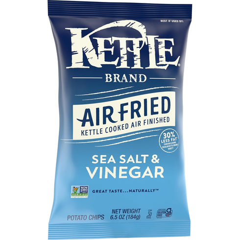 6.5 Oz Kettle Brand Potato Chips, Air Fried Sea Salt & Vinegar Kettle Chips, Bag
