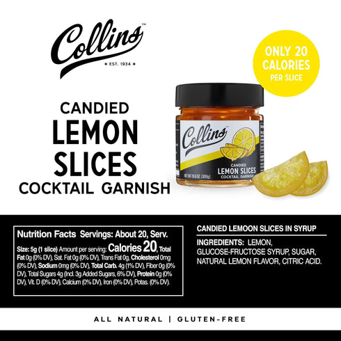 10.6oz Collins Candied Lemon Slices in Syrup, Candied Fruit Slices Cocktail Drink Accessories for Cocktail Party, Drink