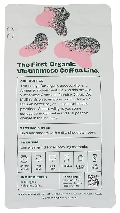 12 Copper Cow Coffee Organic Classic Vietnamese Dark Roast Ground Coffee, Ounce