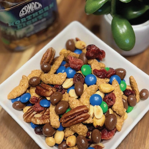 (16oz Germack - Northern Lights Nut and Fruit Mix Snack Medley - Multi-Colored Chocolate Gems, Dark Chocolate Raisins