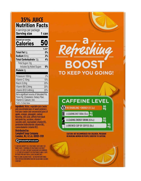 V8 8.4 Oz 4 Count +Energy Sparkling Healthy Energy Drink, Natural Energy from Tea, Orange Pineapple, Can