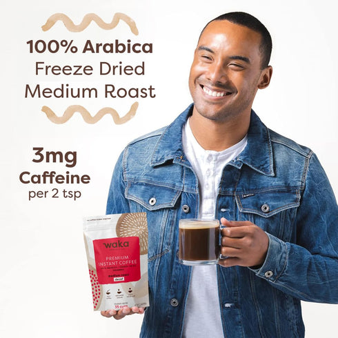 Waka Instant Coffee, Decaffeinated Medium Roast - 100% Arabica Colombian Beans, Bulk Bag for Quick Coffees