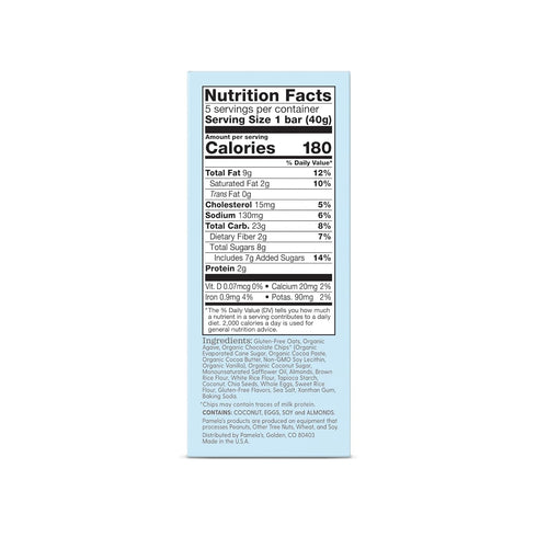 7.05 oz. (Pack 6) Pamelas Whenever Bars, Chocolate Chip Coconut, Gluten-Free Oats