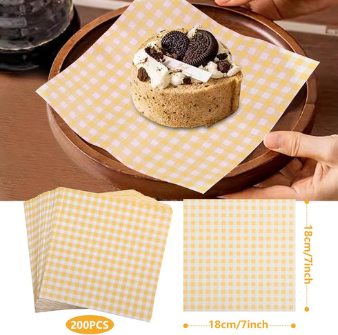 KIKISML 200 7 7 Inch, PCS Checkered Waxed Deli Paper Sheets * Food-grade Greaseproof Paper Food Basket Liners