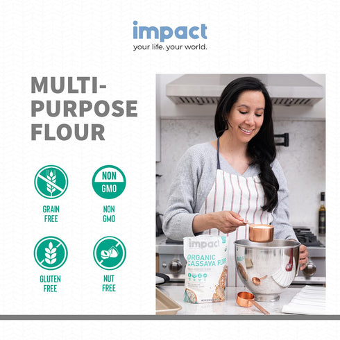 2lb Impact - Organic Cassava Flour - Gluten-Free Baking Essential - Grain-Free Wheat Flour Substitute for Cooking