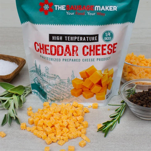2 Lbs 1/4 Inch 400 Summer The Sausage Maker High Temp Cheddar Cheese Hi-Temp Cheese For Sausage Making, Diced Cube