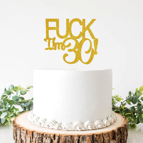 Gold Glitter Funny Happy 30 Birthday Cake Topper - 30th Cake Topper for Men and Women Birthday Party Decoration
