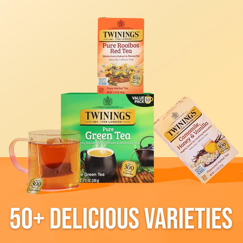 Twinings Pure Rooibos Red Herbal Tea, 20 Count Individually Wrapped Bags, Naturally Caffeine-Free, Enjoy Hot or Iced