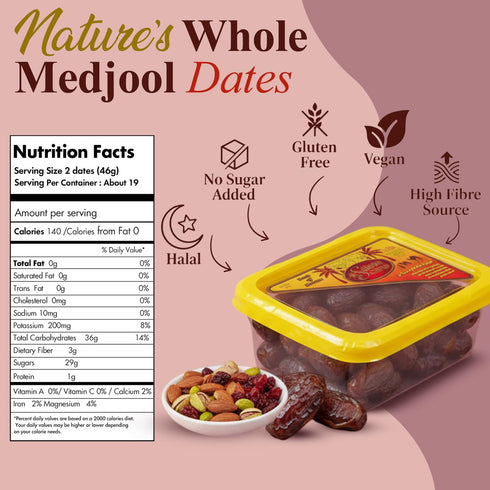 32 oz (2 lb) Sahara Gold Non Pitted Medjool Dates - Whole, Sticky, Gluten-Free Natural Sweet Fresh Dates Medjool