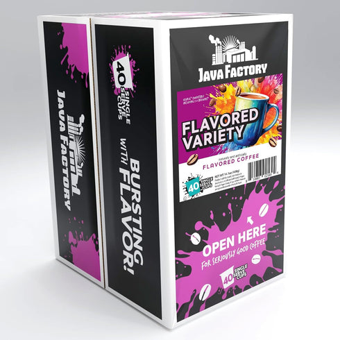 Pack, 2.0, 40 Count Java Factory Flavored Coffee Pods, Assorted Sampler, Variety Compatible with K Cup Brewers