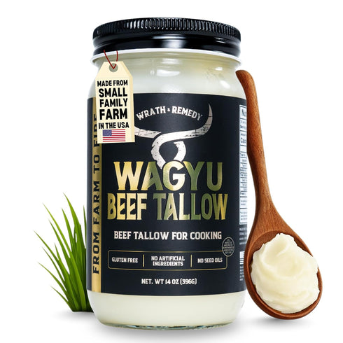 Wagyu Beef Tallow for Cooking (14 oz) US-Made, 100% Pure Wagyu Tallow,