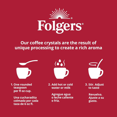3 Folgers Classic Roast Instant Coffee, Ounce