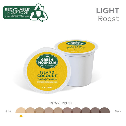 24 Count (Pack 1) Green Mountain Coffee Roasters Island Coconut, Single-Serve Keurig K-Cup Pod, Flavored Light Roast