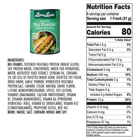 (15 oz.), 6 Pack) Loma Linda - Plant-Based Meats (Big Franks, Low Fat