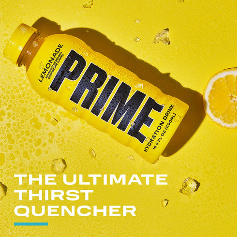 250mg 16.9 Oz, 12 Pack PRIME Hydration LEMONADE, Sports Drinks, Electrolyte Enhanced for Replenishing Fluids, BCAAs, B