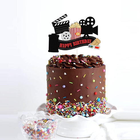 Movie Happy Birthday Cake Topper - Hollywood Oscar Theme Cake Decorations for Film Projector Party