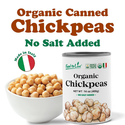 14 oz (Pack 1) Food to Live Organic Canned Chickpeas, of - Unsalted Non-GMO Garbanzo Beans. Vegan. USDA Certified