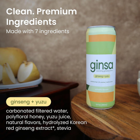 12 Pack 12oz ginsa Sparkling Ginseng Energy Drink with Korean Red Ginseng | Natural Energy Booster | Non-GMO, Supports