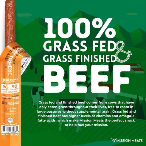 100% 30 1oz (12ct) Mission Meats Beef Sticks Grass Fed & Pasture Raised, Sugar Free, Individually Wrapped Healthy