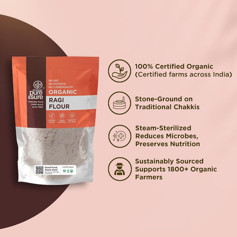 1kg Pure & Sure Organic Ragi Flour | Organic Gluten Free Flour | Vegan Flour, Non-GMO, No Preservative, No Trans Fats |