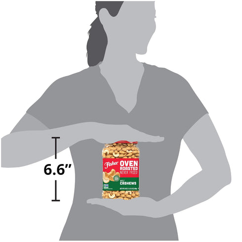 24 (Pack 2) Fisher Oven Roasted Never Fried Whole Cashews, Ounces, Snacks for Adults, Made With Sea Salt, No Added