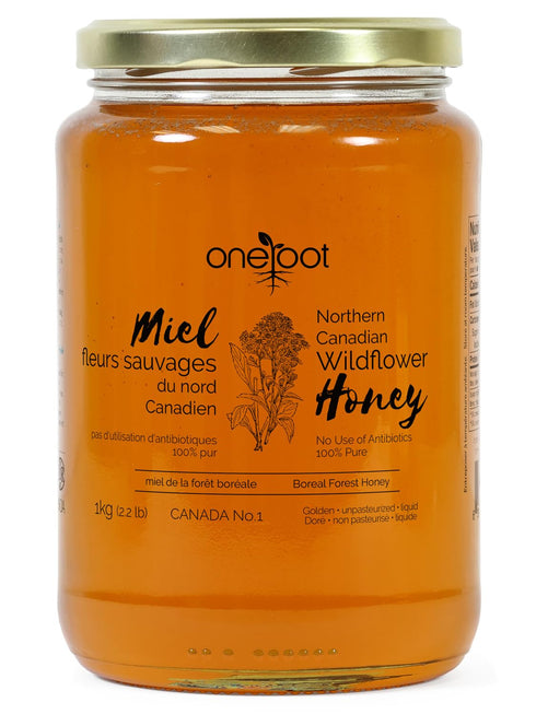 OneRoot Natural Wildflower Honey - 2.2 lbs / 1kg, Pure Canadian Boreal
