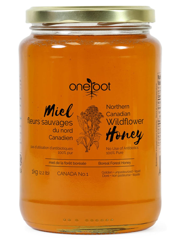 OneRoot Natural Wildflower Honey - 2.2 lbs / 1kg, Pure Canadian Boreal