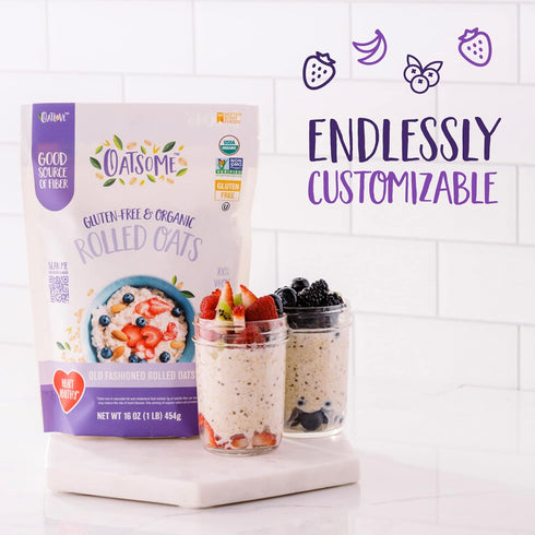 1lb Oatsome Organic Rolled Oats, Bag Gluten-Free, Whole Grain Oats for Oatmeal, Baking, & Granola
