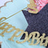 Handmade Black and Gold Glitter Pentacle Cake Toppers, Happy Birthday Cake Bunting Topper Paper Decoration