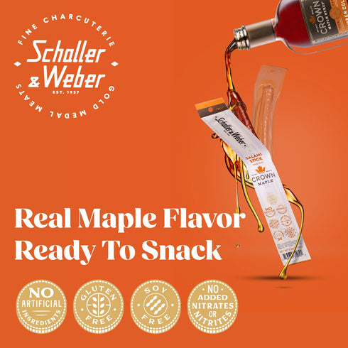 0.85 Oz (Pack 6) Schaller & Weber Crown Maple Salami Sticks, of | Smoked Salami with Crown Maple Syrup | German Style