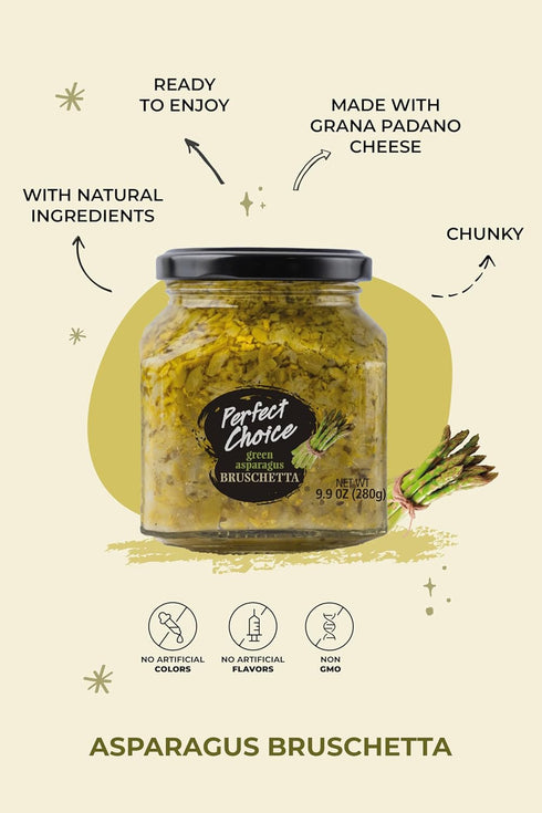 9.9 oz (Pack 3) Perfect Choice Green Asparagus Bruschetta - Delicious Bruschetta Bread Spread - Ready-to-serve Dip