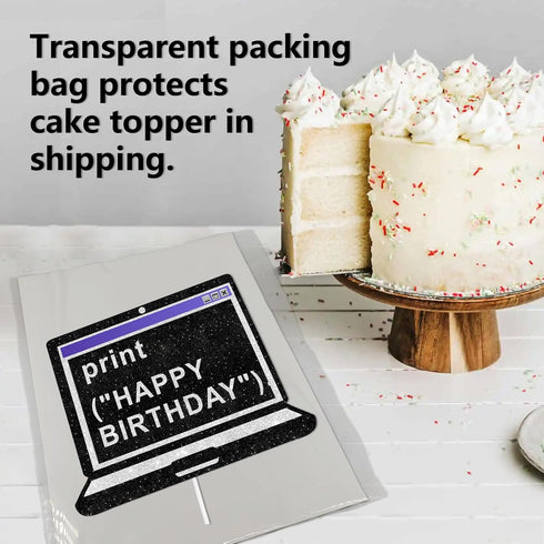 Black Glitter Print Computer Cake Topper, IT Theme Decor Supplies for Boys Girls Birthday Party