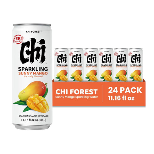11.16 oz (Pack 24) CHI FOREST Mango Sparkling Water Beverage, Zero Sugar Drinks, Zero Artificial Flavor, fl Cans