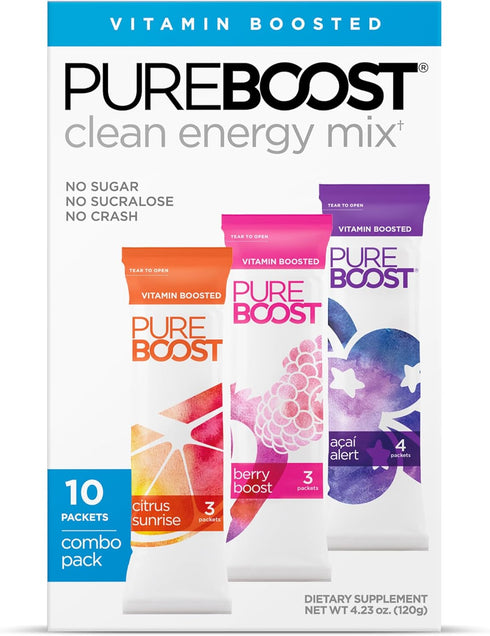 Pureboost Sugar-Free Clean Energy Booster, Combo Pack 10 Count, Refreshing Energy Drink