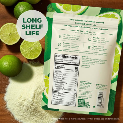 1.1 lb (17.64 oz) Gya Tea Co Lime Powder - Rich in Vitamin C, Raw Lime Juice Powder - Water Flavor Enhancer for Drinks