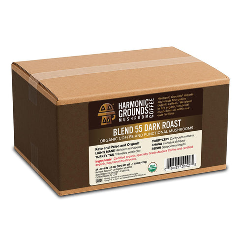 34 Count Harmonic Grounds Organic Mushroom Coffee Pods - Dark Roast Coffee with Lion's Mane, Reishi, Chaga, Cordyceps