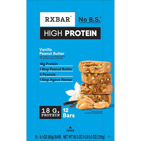 25.3oz (12 RXBAR High Protein Bars, Gluten Free, Protein Snacks, Vanilla Peanut Butter, Box Bars)