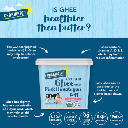 12oz, USDA Certified Organic Grass Fed Ghee with Himalayan Salt, Carrington Farms