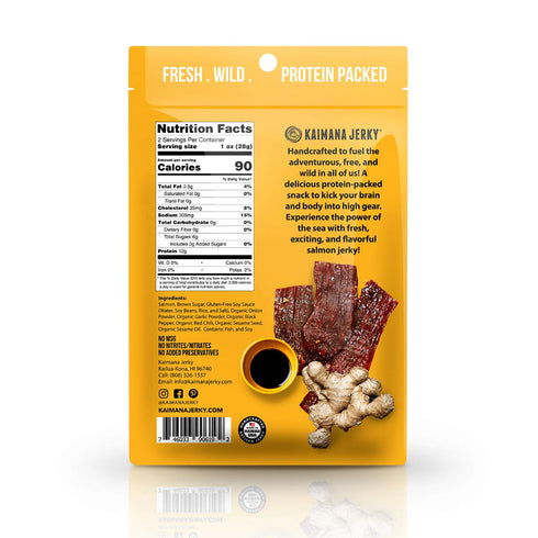 Omega-3 3-Pack (2oz Kaimana Jerky Wild Caught Salmon Teriyaki Jerky - Organic Sweet & Savory Dried Fish Strips, Rich
