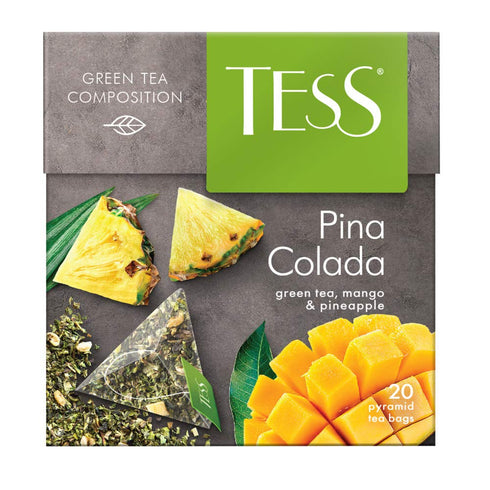 Tess Pina Colada Green Tea Composition with Mango and Pineapple Leaf in 20 Pyramid Sachets