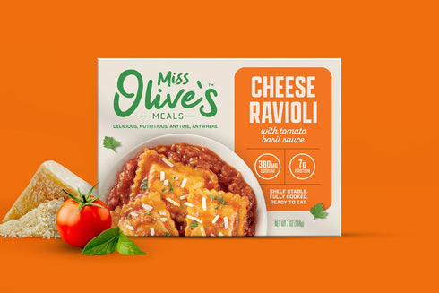 7 (Pack 3) MISS OLIVE'S Cheese Ravioli, Shelf Stable Microwavable, Lower Sodium Ready Meal Great for Portion Control