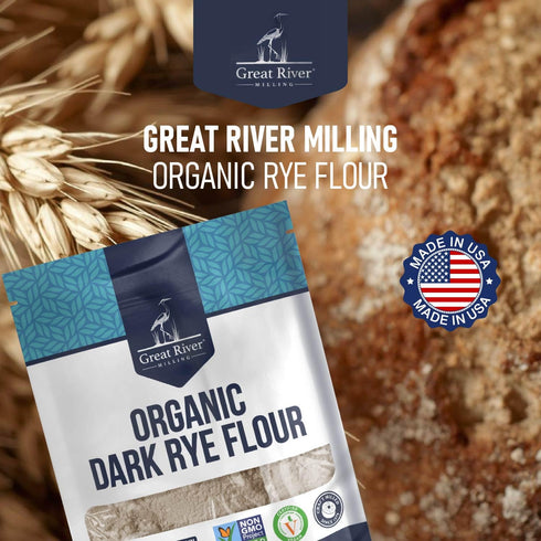 5 Lb Great River Milling Organic Dark Rye Flour | Whole Grain, Non-GMO, Kosher, Unbromated | Earthy Flavor for Rye