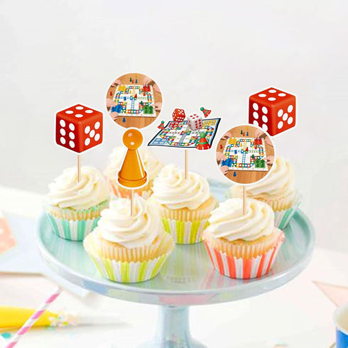 24Pcs Board game Cupcake Toppers Boy Girl Birthday Party Decorations Flying chess game party Decorations Kids Adults