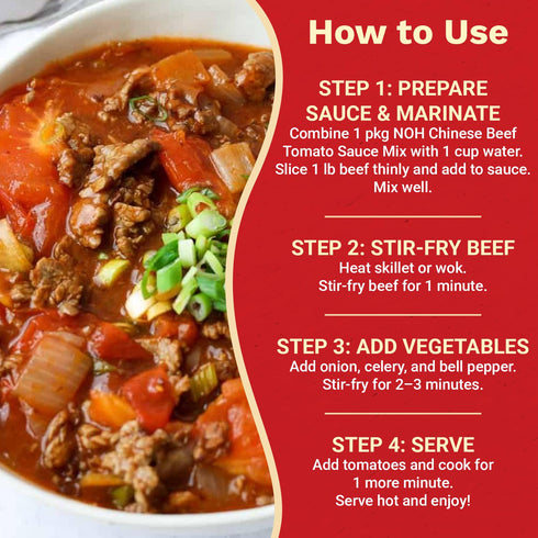 1.25 oz Packet (Pack 12) NOH Chinese Beef Tomato Seasoning Mix, of - Authentic Chinese-Hawaiian Stew Seasoning for Easy