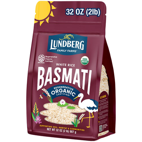 Lundberg Regenerative Organic Certified (Roc) Long Grain White Basmati Rice Non-Sticky, Fluffy
